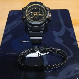 George Black and Gold Men's Watch with Black Braided Bracelet